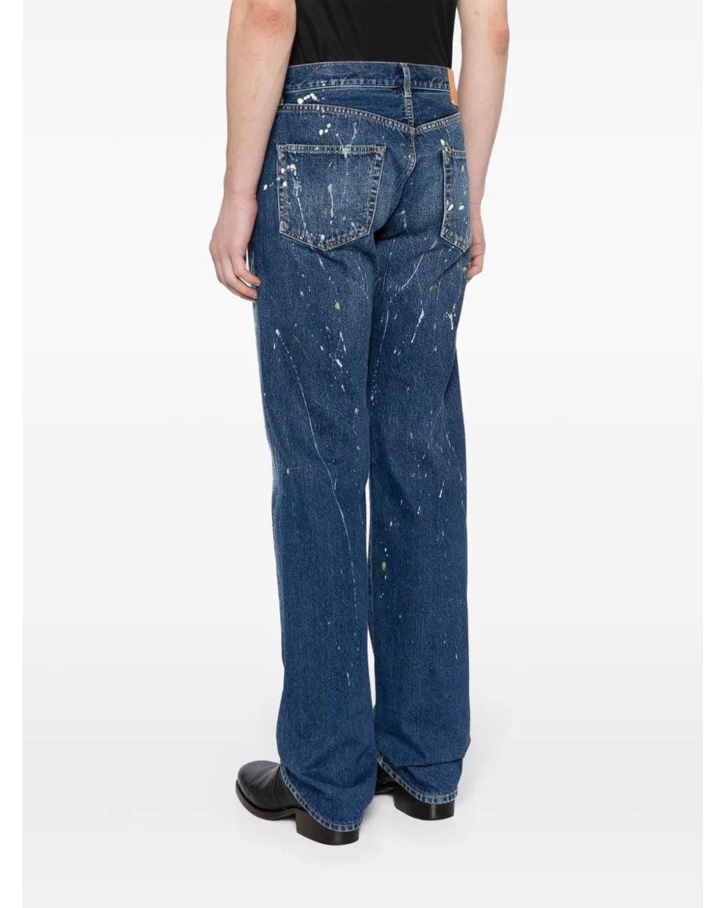 Yohji Yamamoto Blue Paint-Splatter Straight-Leg Jeans for men