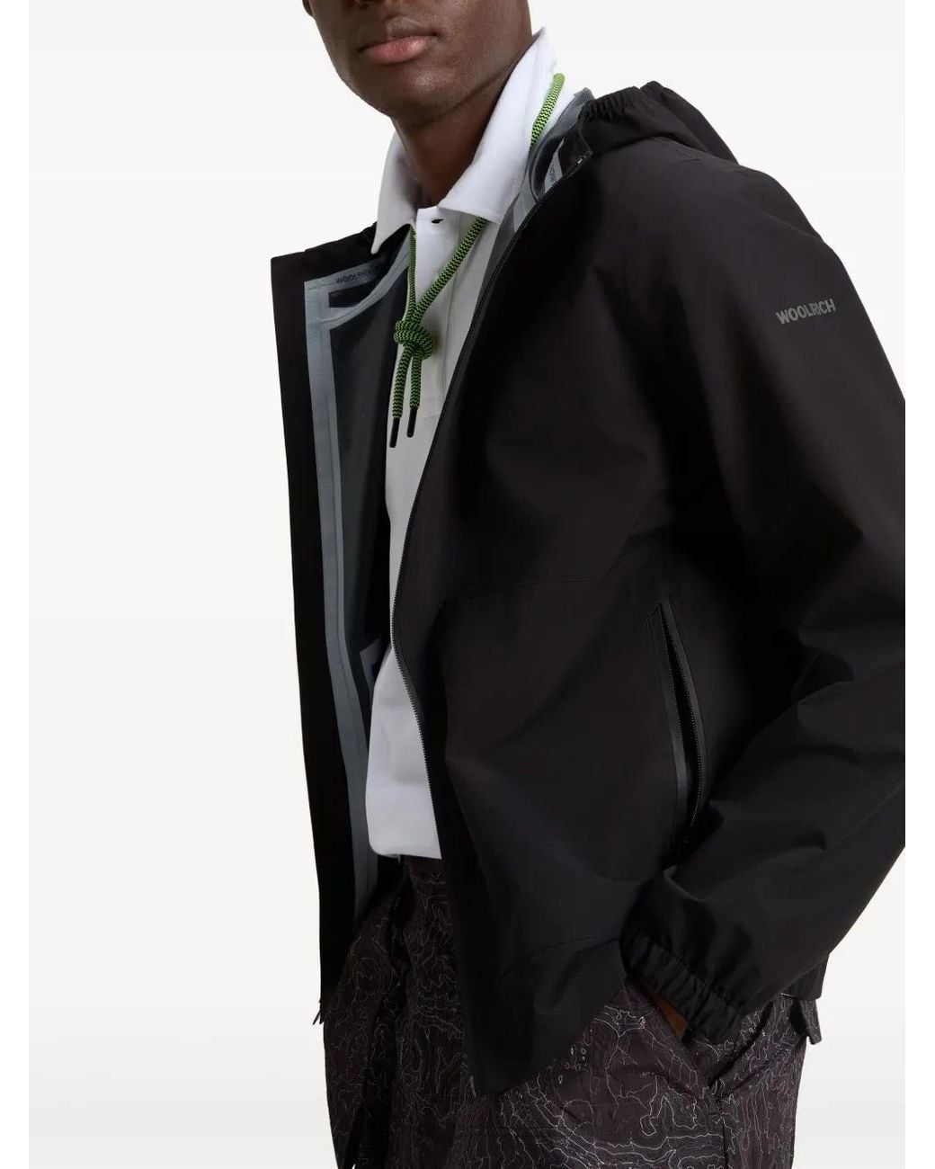 Woolrich Black Hooded Zip-Up Jacket for men
