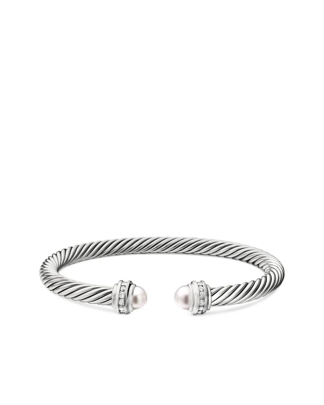David Yurman White Sterling Classic Cable Diamond Bracelet (5Mm)