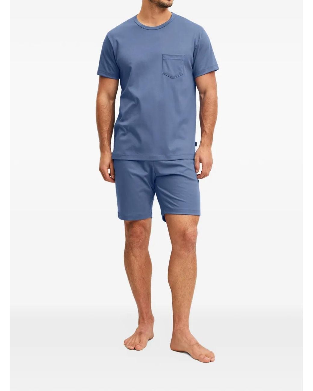 Calida Blue Short-Sleeve Chest-Pocket Pajamas for men