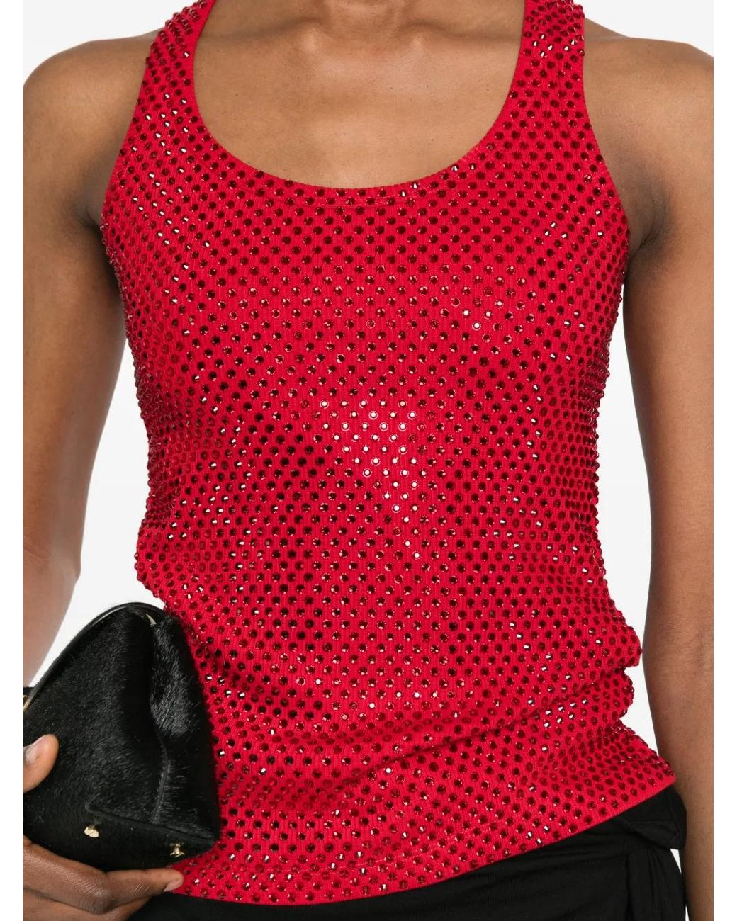 GIUSEPPE DI MORABITO Red Crystal-Embellished Tank Top