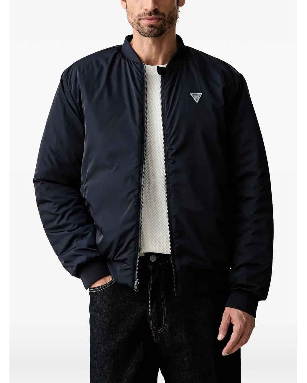 Guess Blue Reversible Quilted Bomber Jacket for men