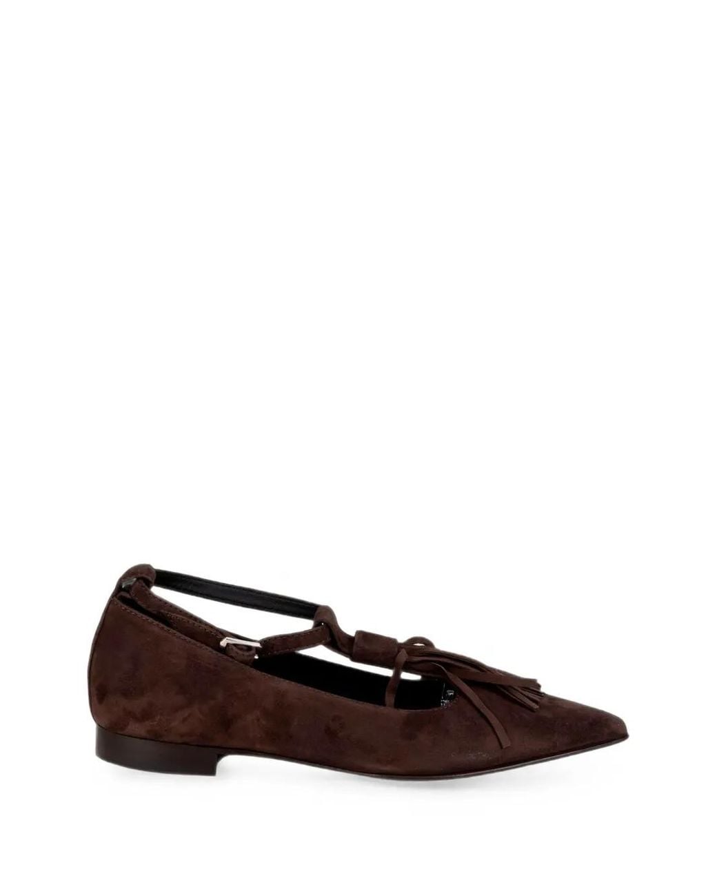 Napoleoni White Ally Tassel Buckle-Fastening Ballet Flats