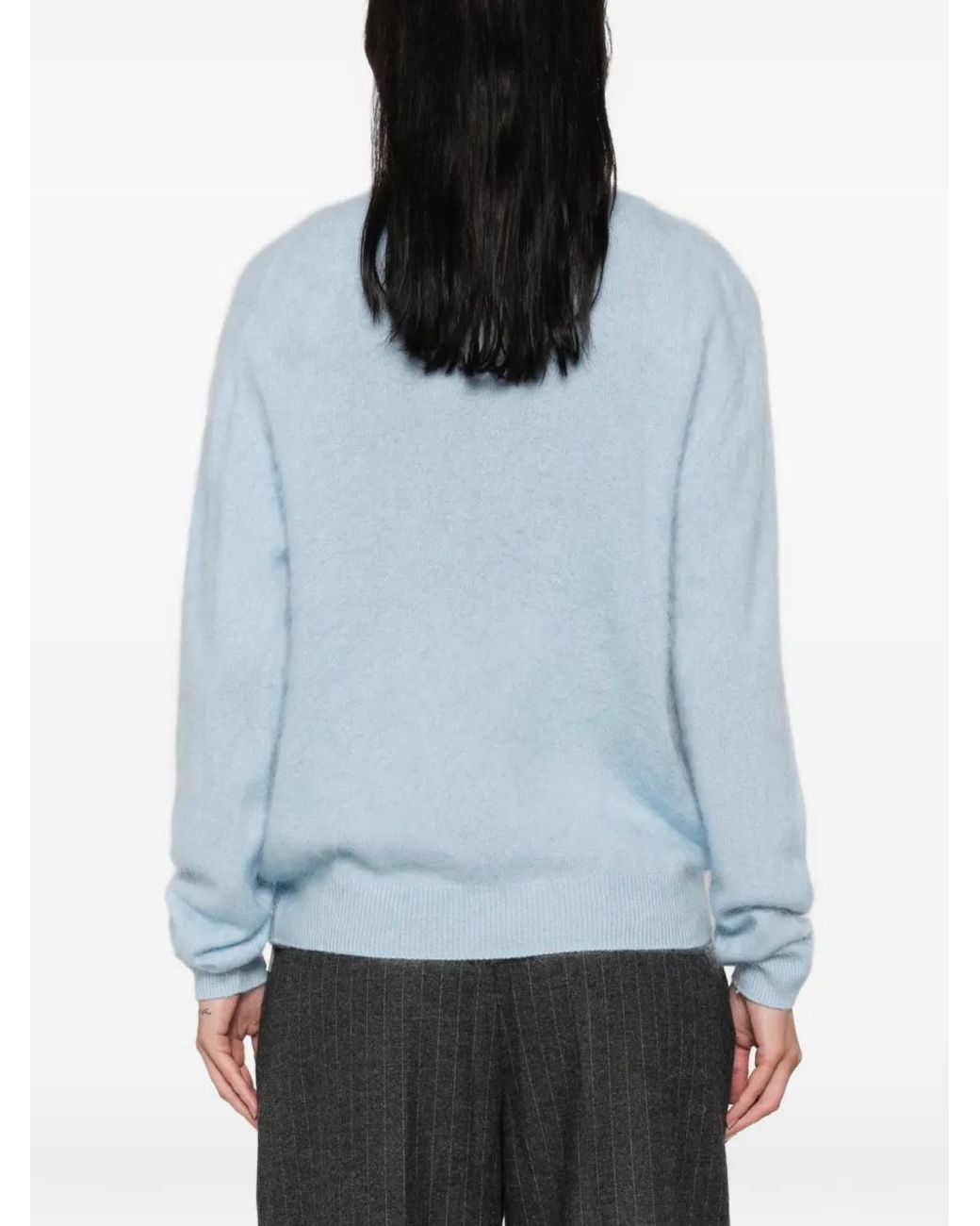 IVORY PARIS Blue Dolly V-Neck Brushed-Finish Sweater