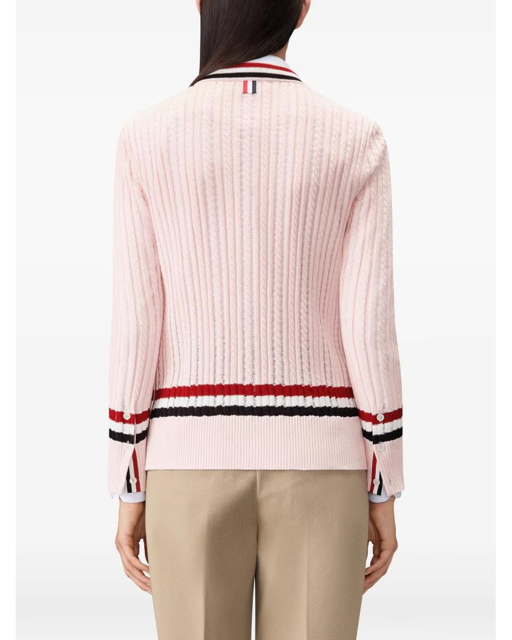 Thom Browne Pink Rwb Stripe Baby Ladder Cable Elongated Cardigan