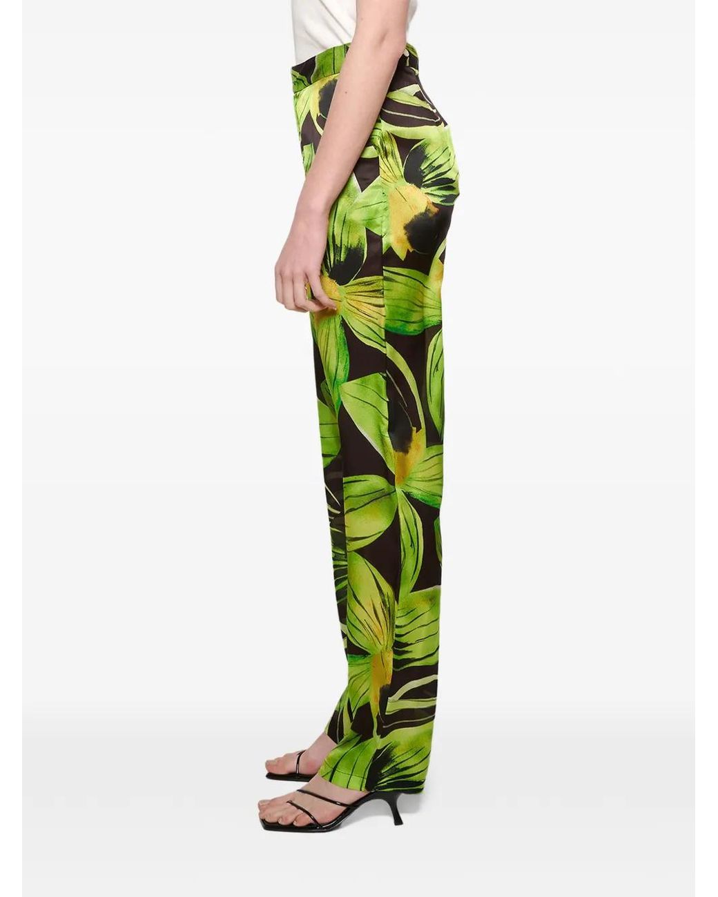 Louisa Ballou Green Leaf-Print Trousers