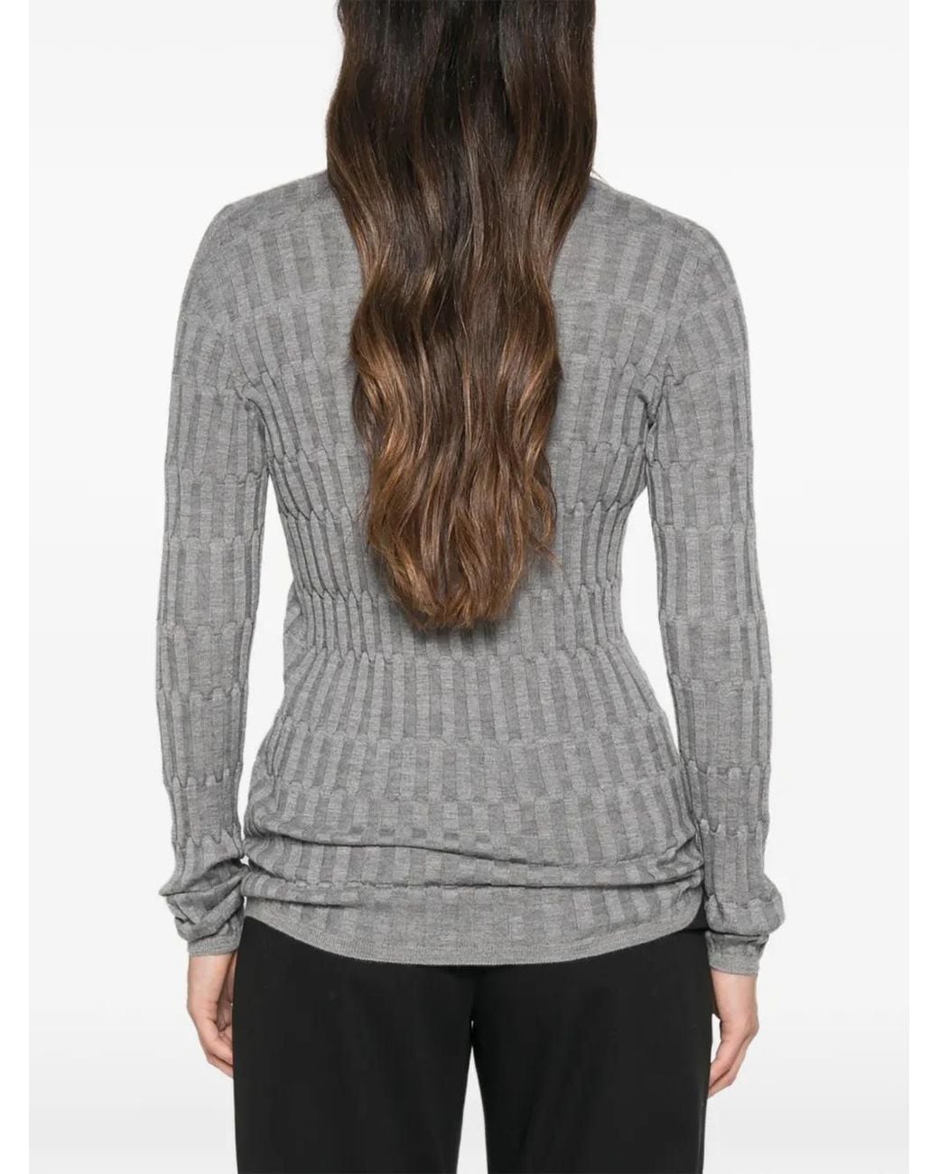 Fabiana Filippi Gray Cardigan En Maille Nervurée À Col V