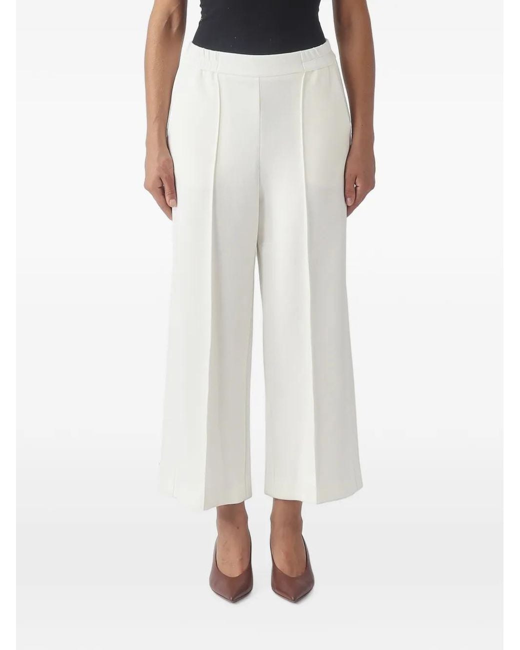 MEIMEIJ White Pantalon Raccourci Ample À Plis Marqués