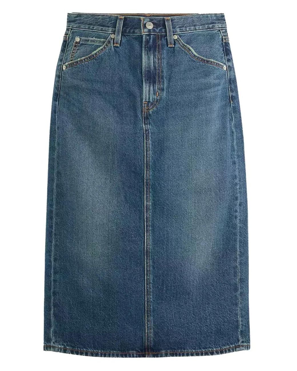 Levi's Blue Back-Slit Denim Midi Skirt