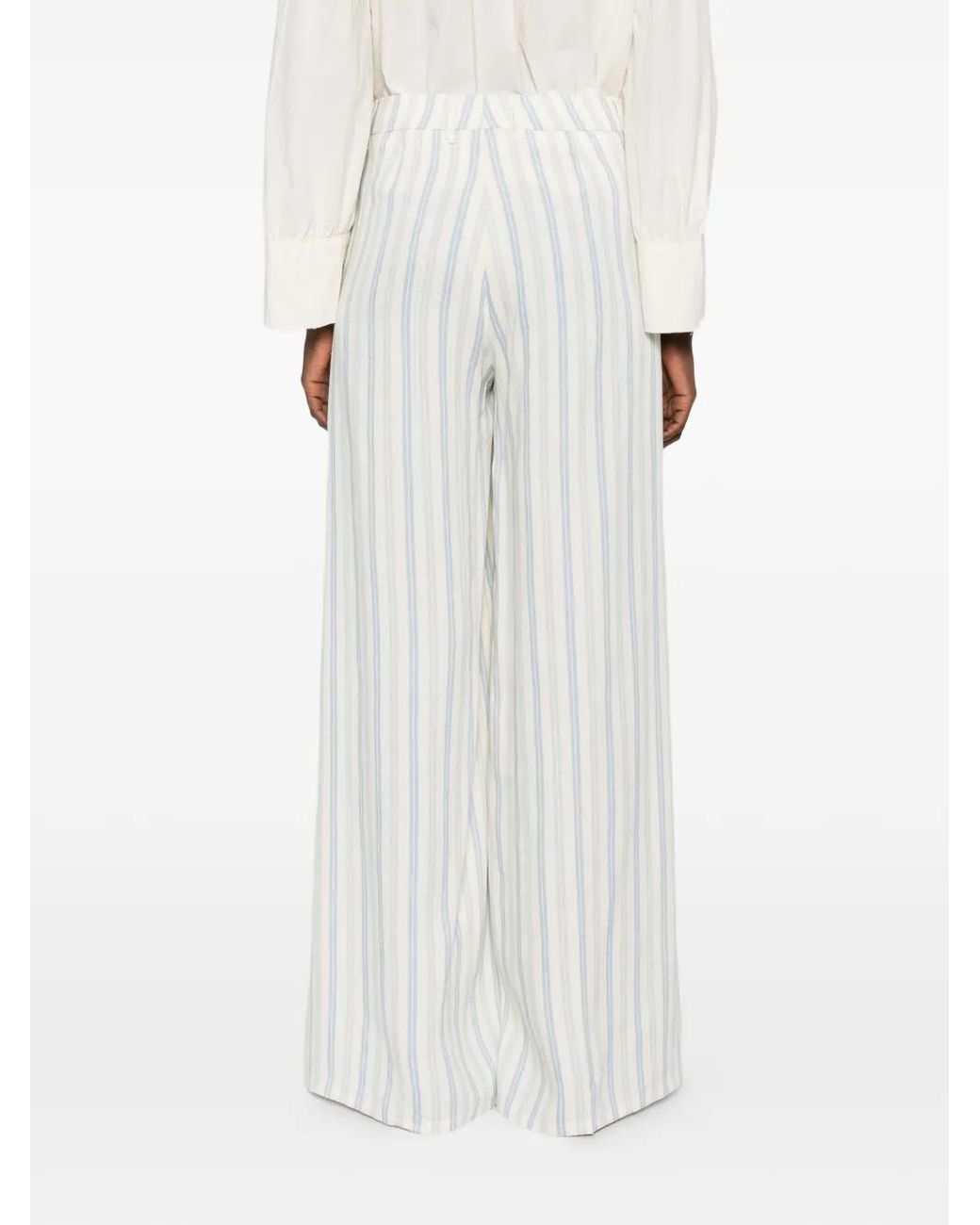 Berwich White Striped Wide Leg Trousers