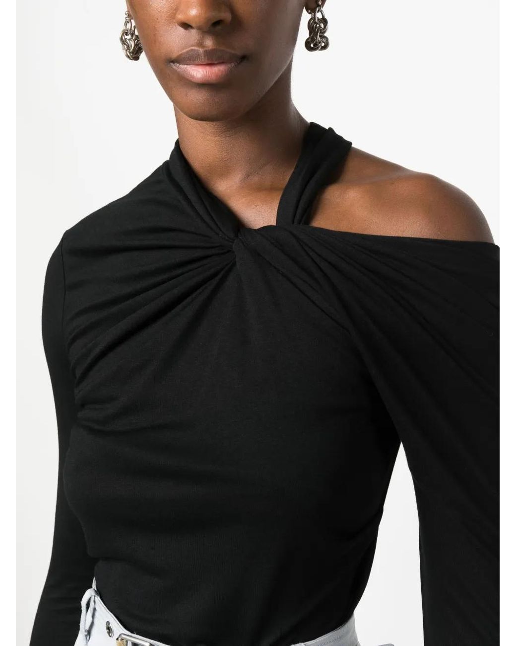 Helmut Lang Black Cold-Shoulder Twisted Blouse