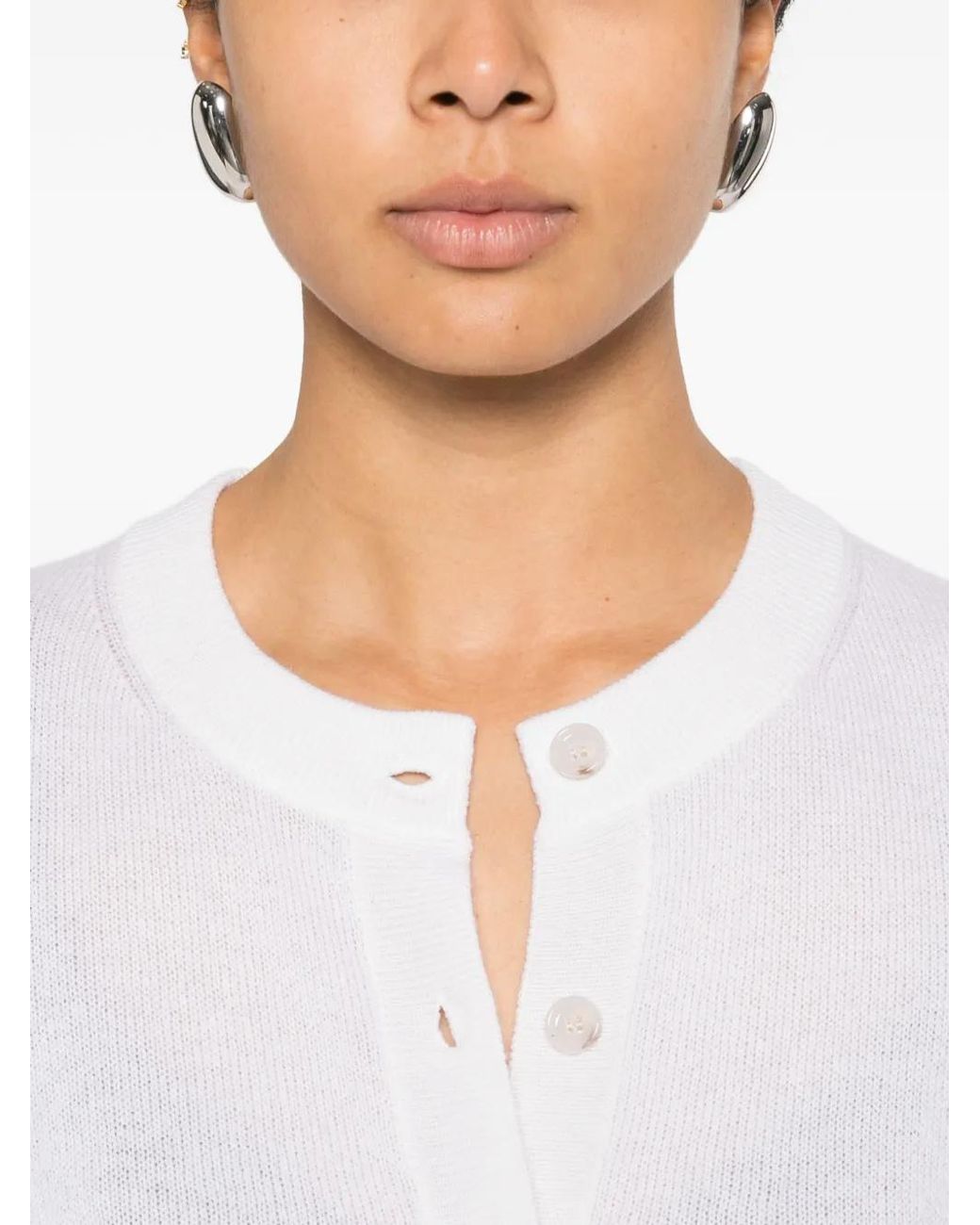 Allude White Button -Fastening Short-Sleeve Cardigan