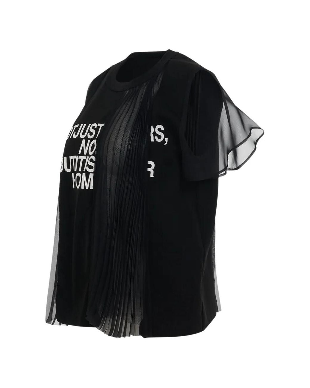 Sacai Black Text-Print Sheer-Panel T-Shirt