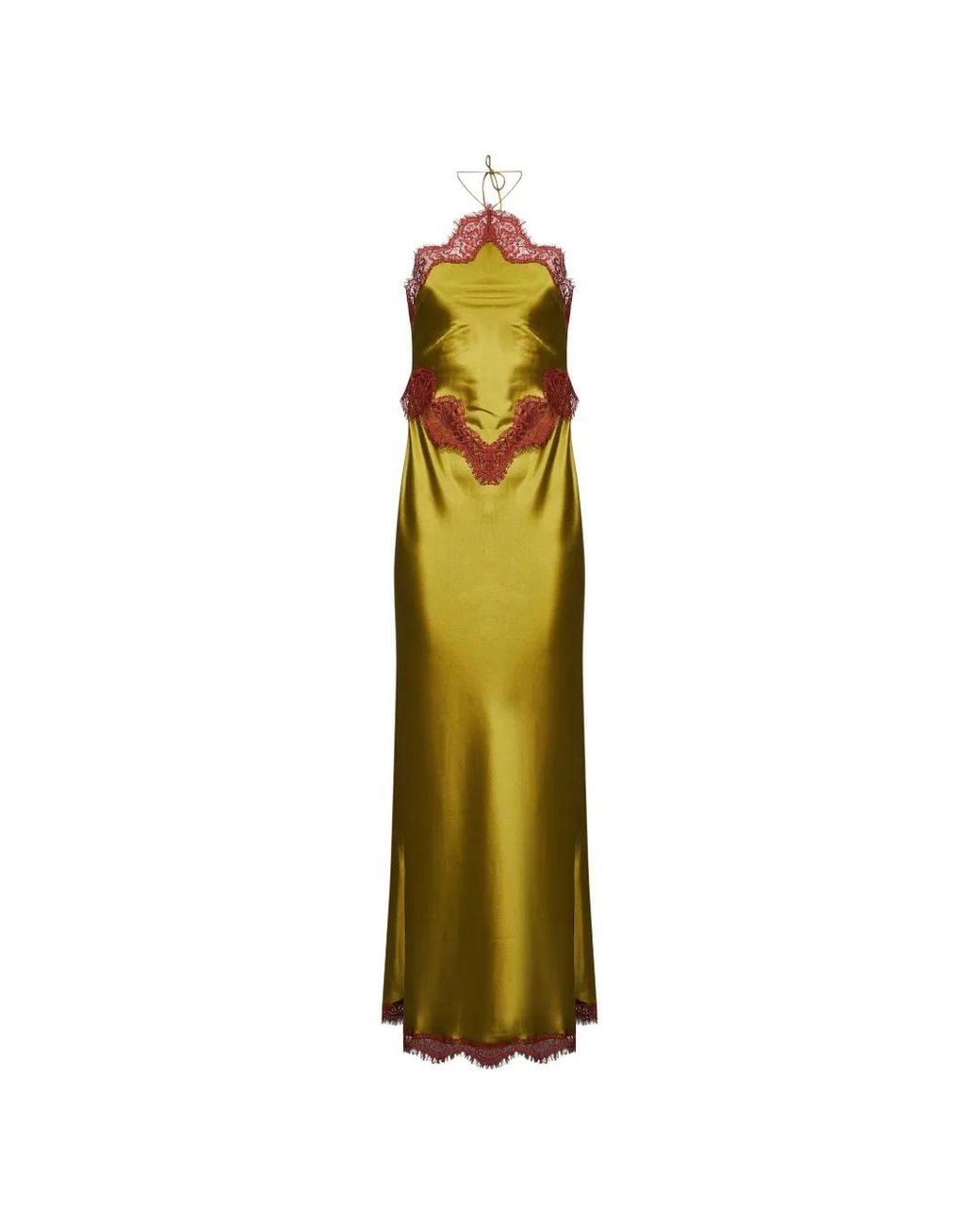 retroféte Green Everly Lace-Trimmed Halterneck Maxi Dress