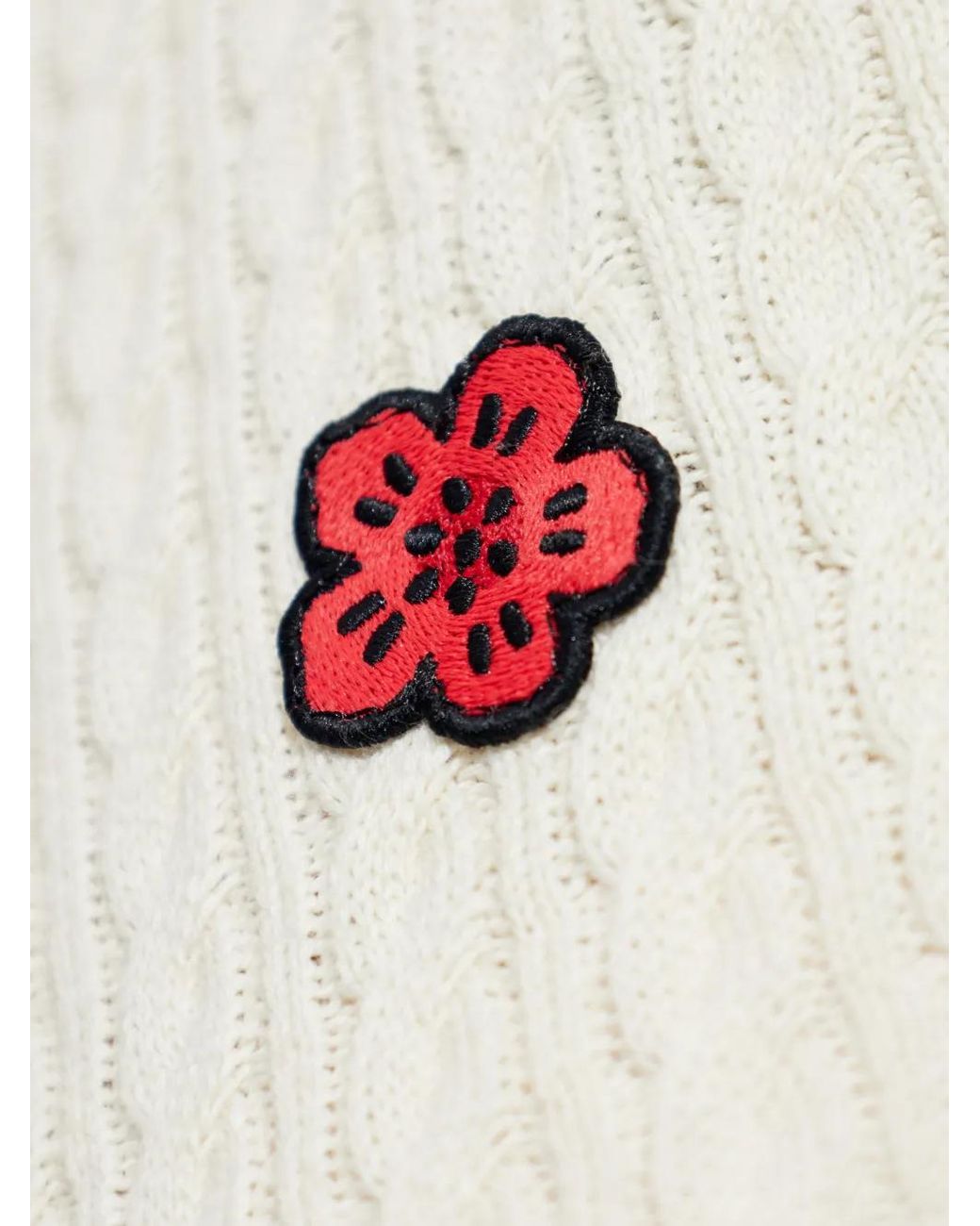 KENZO White Cable-Knit Flower-Patch Sweater