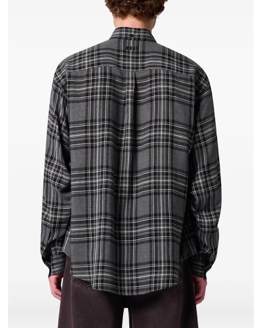 MSGM Gray Check-Print Button-Down Shirt for men