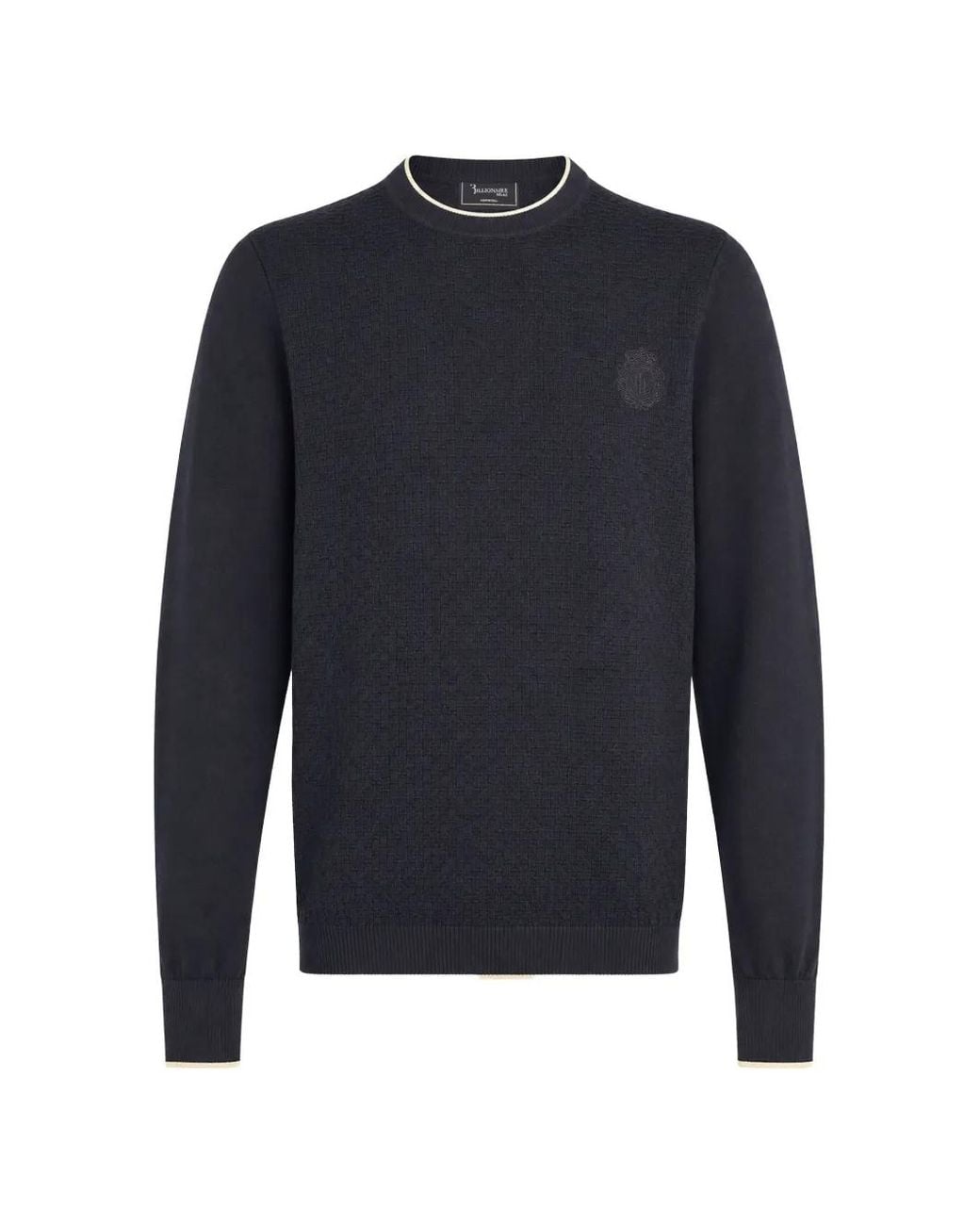 Billionaire Blue Crest-Embroidered Basket-Weave Sweater for men