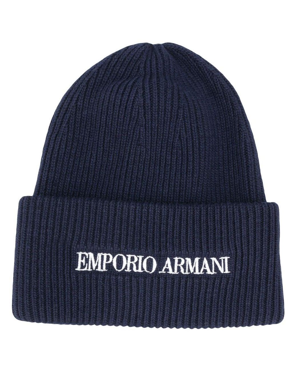 Emporio Armani Synthetic Embroidered Logo Beanie in Blue for Men - Lyst