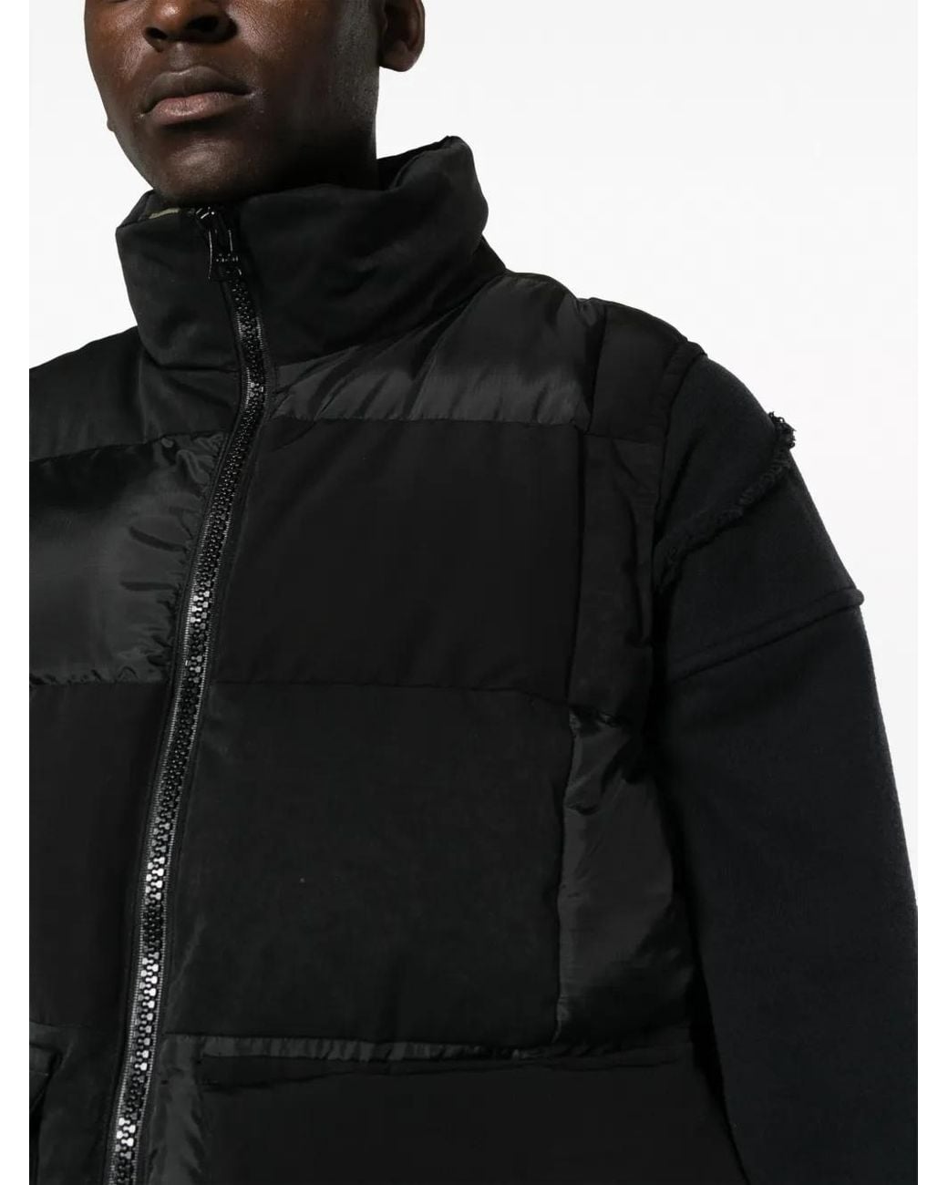 Sacai Black Suede-Panel Padded Gilet for men