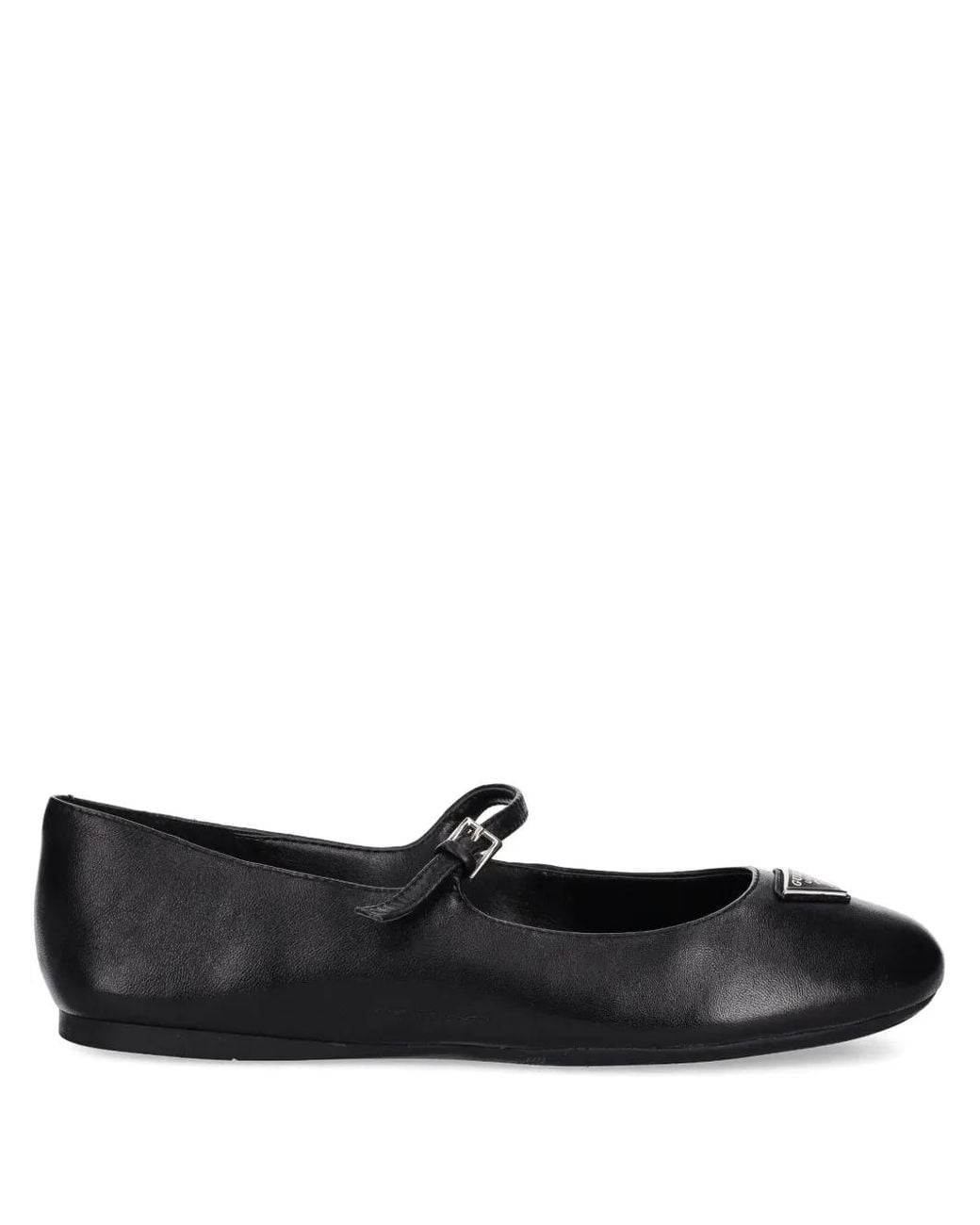 Guess Black Buckle-Detail Leather Ballet Flats