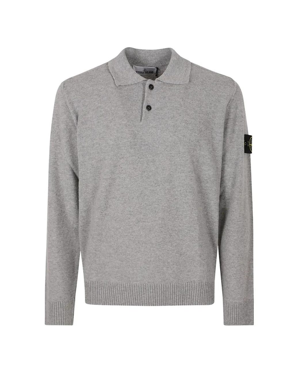 Stone Island Gray Logo-Patch Virgin Wool Polo Shirt for men