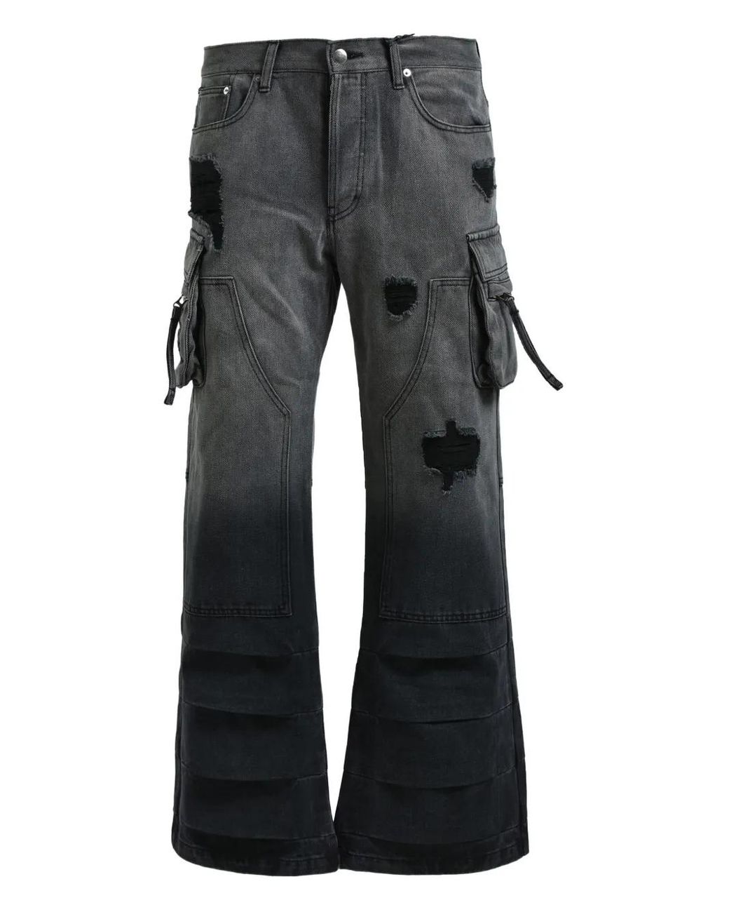 BREATH Gray Distressed Cargo Trousers for men