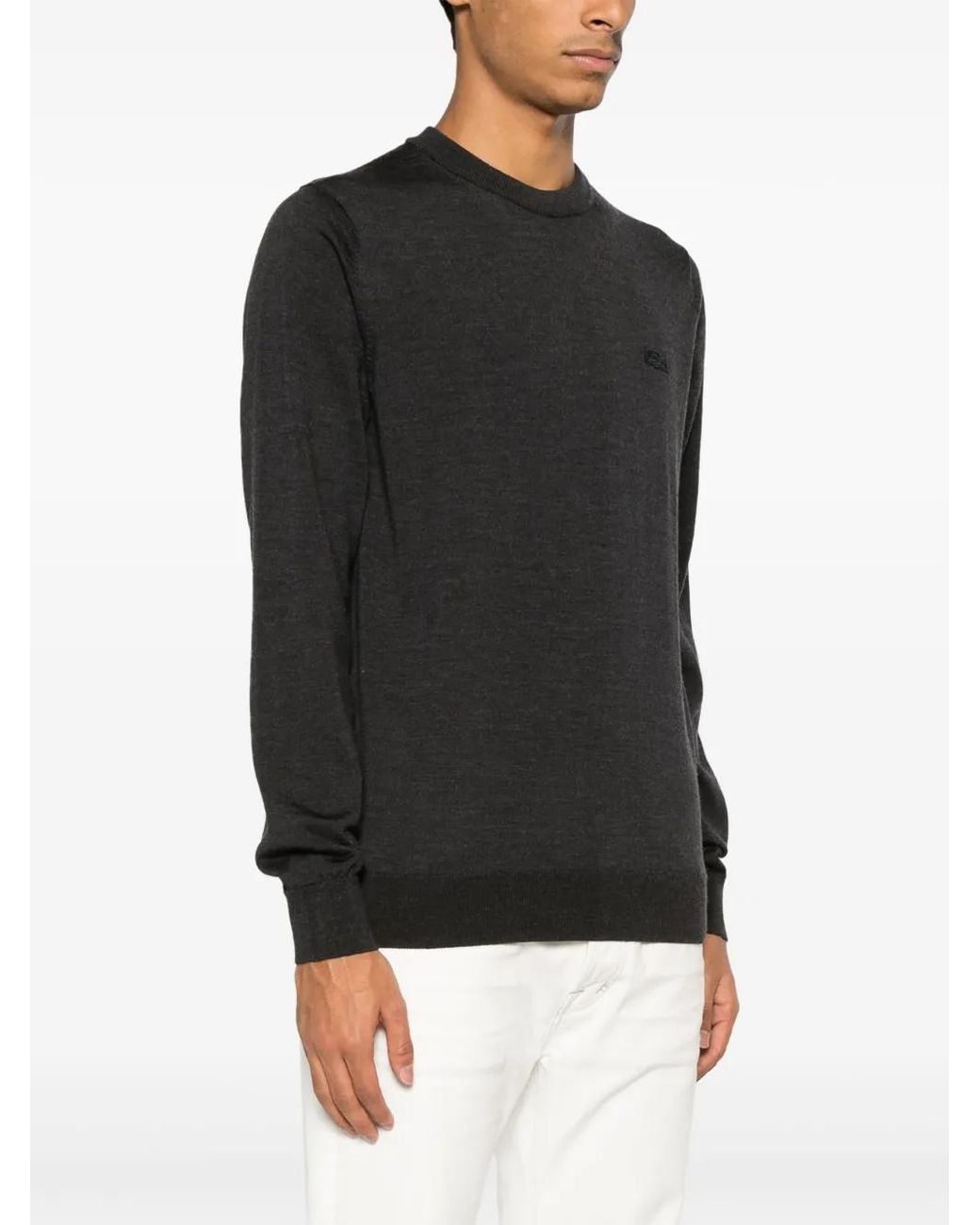 Lacoste Black Logo-Patch Crew Neck Jumper for men