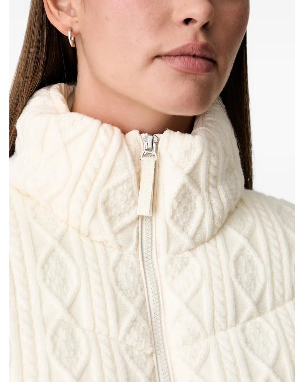 DKNY White Cable-Knit Panelled Puffer Jacket
