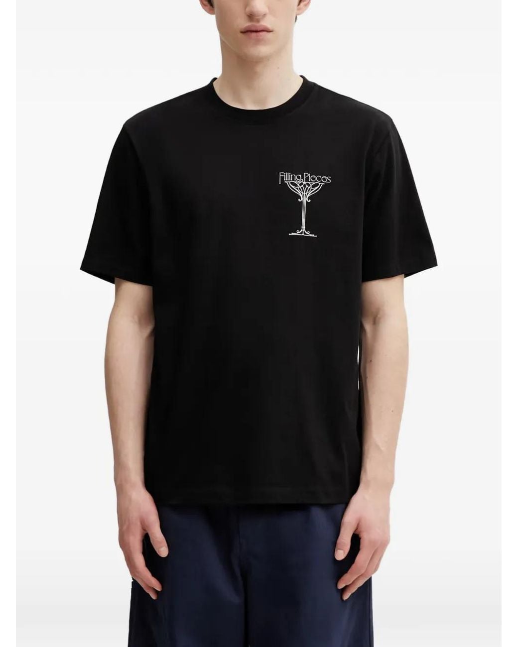 Filling Pieces Black Champagne Logo-Print Short-Sleeve T-Shirt for men