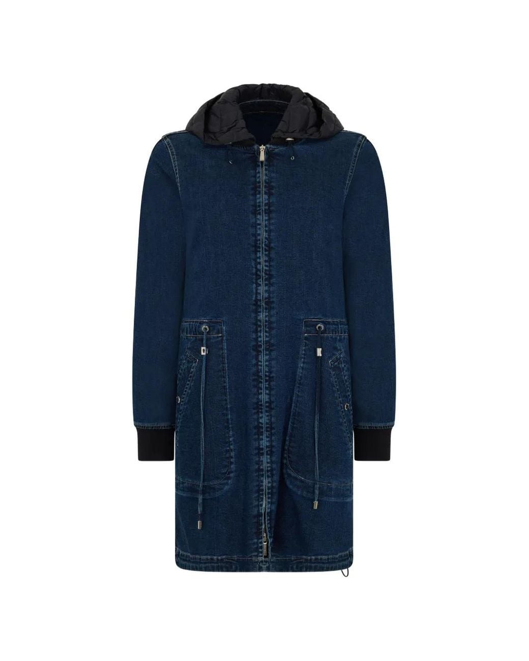 Moorer Blue Hooded Zip-Up Denim Coat