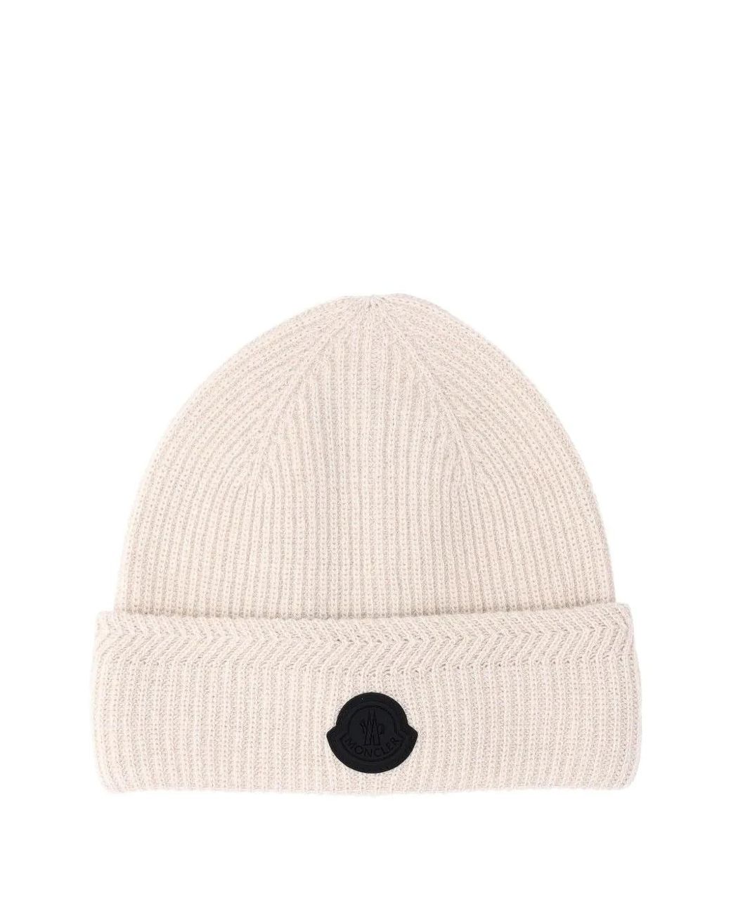 Moncler Gerippte Beanie Mit Logo-Patch in Natural für Herren