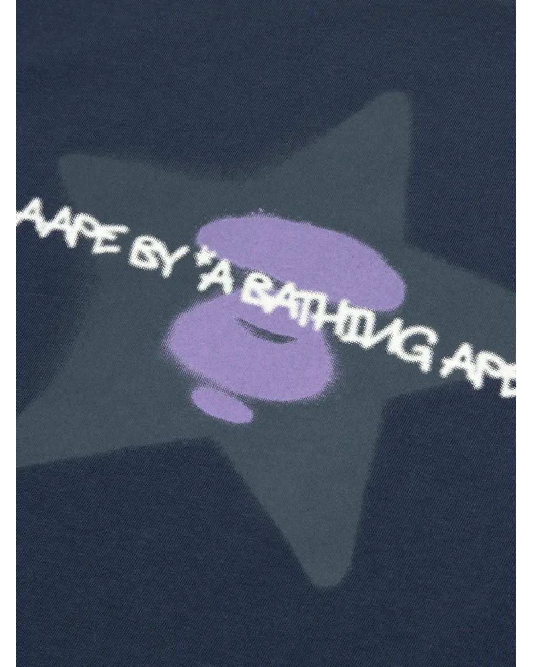 Aape By A Bathing Ape Blue Aapeunvs Moonface-Print T-Shirt for men