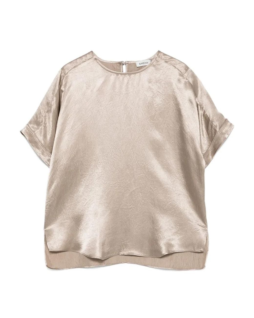 Jonathan Simkhai Natural Satin Short-Sleeve Blouse