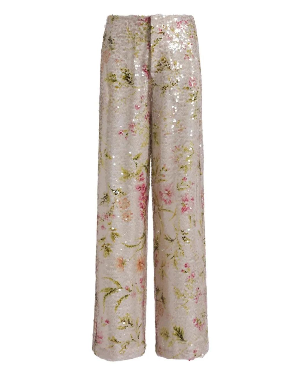Alberta Ferretti Natural Printed Sequins Wide Leg Trousers