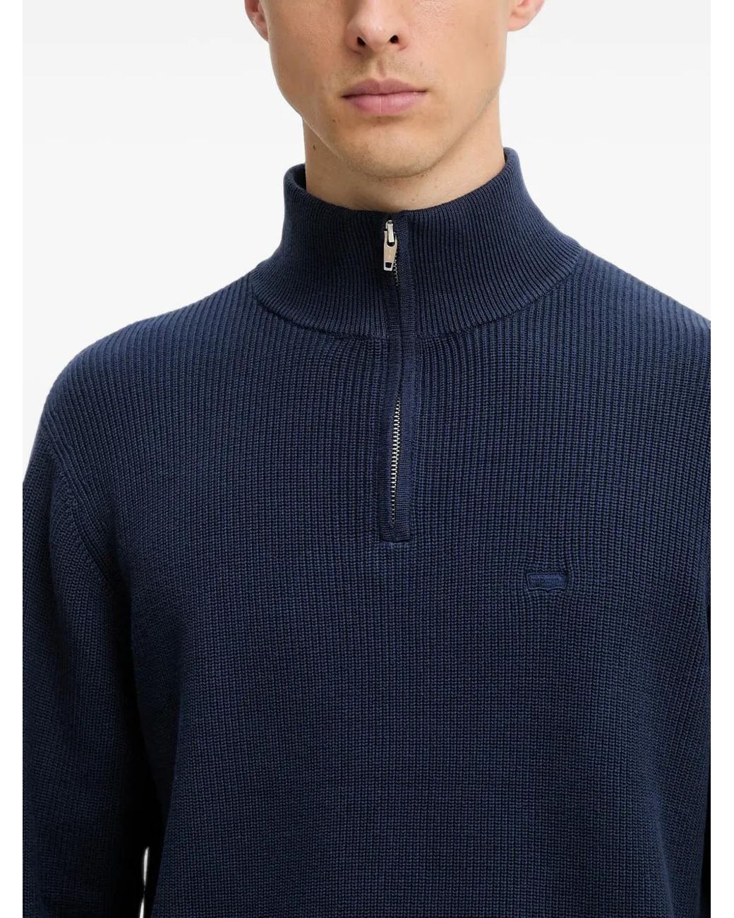Levi's Blue Housemark Quarter-Zip Ribbed Sweater for men