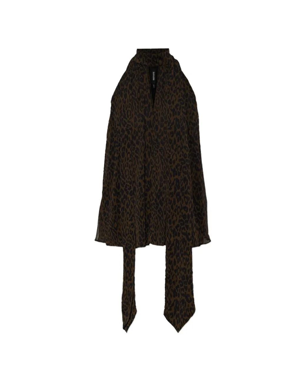 ROTATE BIRGER CHRISTENSEN Black Halterneck Bow Top Leopard