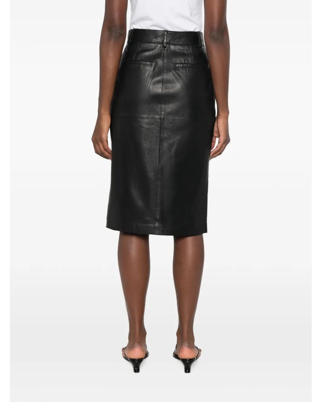 P.A.R.O.S.H. Gray Panelled Leather Midi Skirt