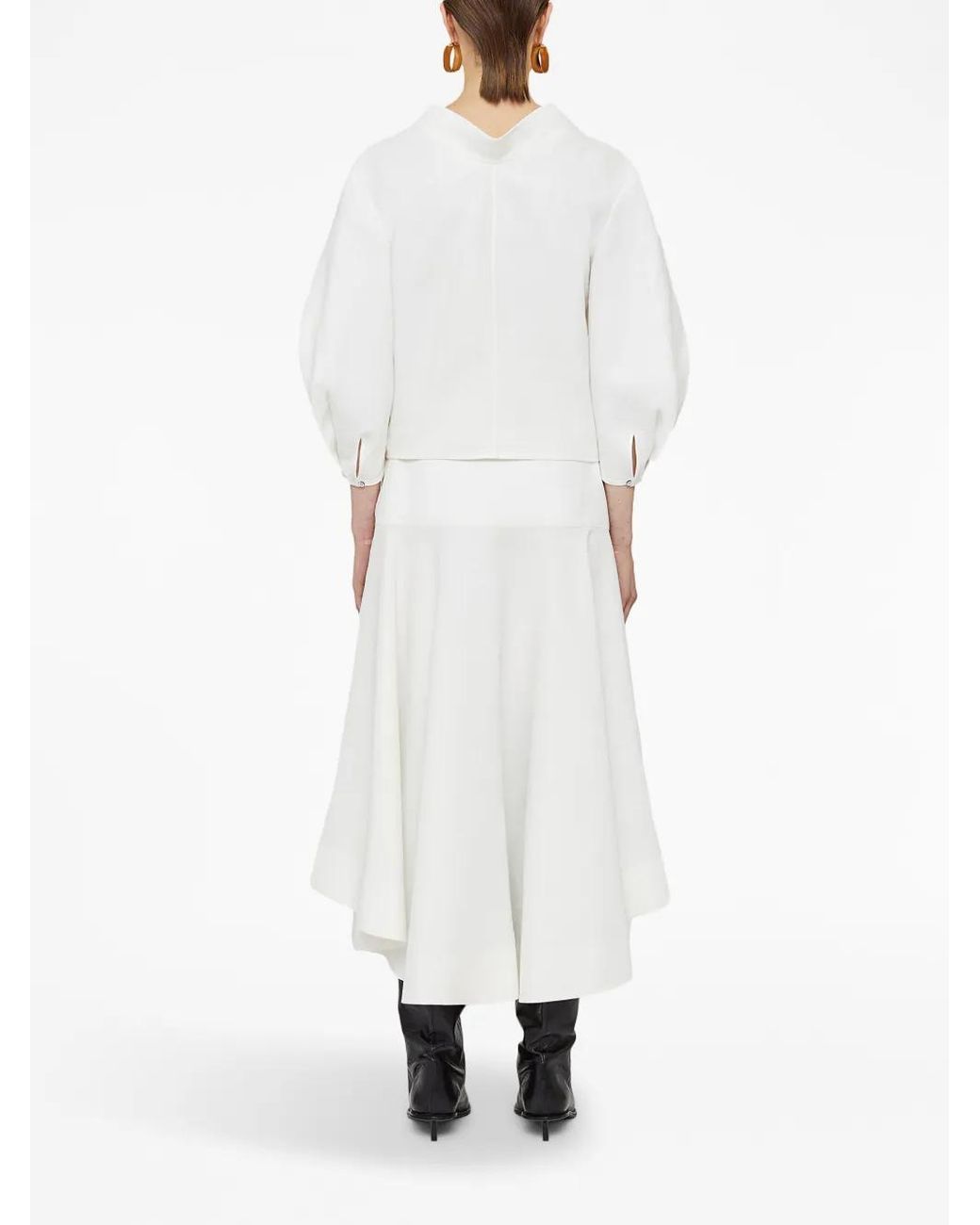 Jil Sander White Draped-Neck Linen Blouse