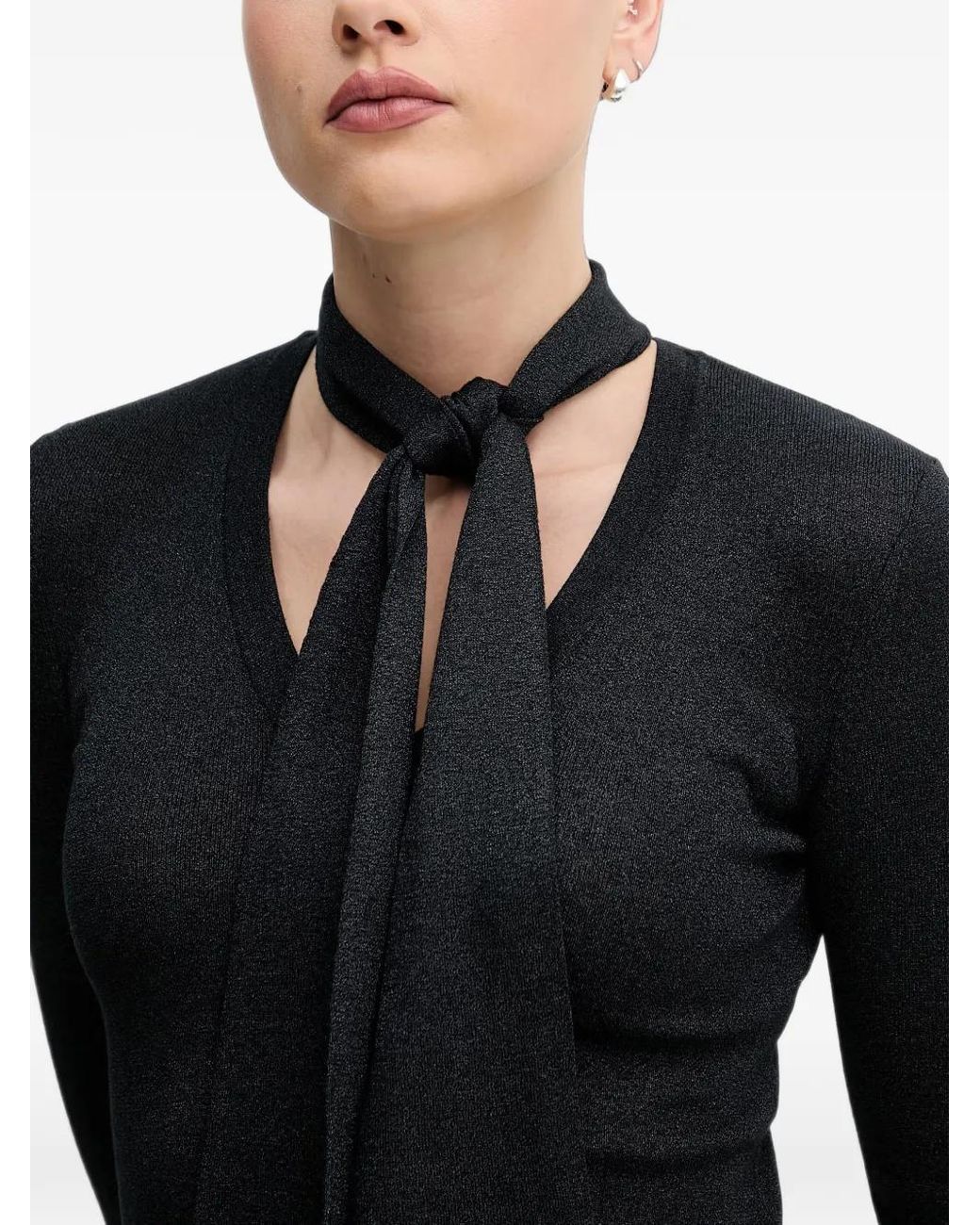 Sisley Black T-Shirt À Col Noué