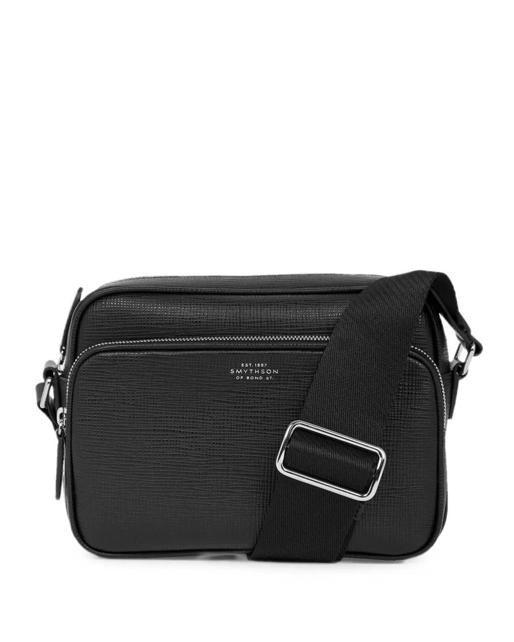 Smythson Black Panama-Leather Double-Zip Crossbody Bag