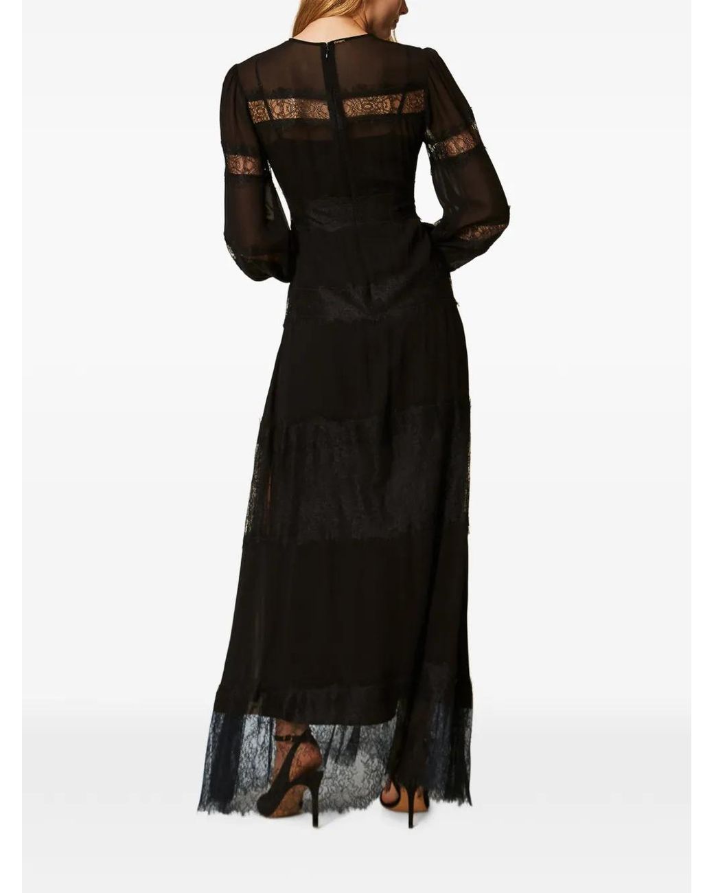 Twinset Black Georgette And Lace Long Dress
