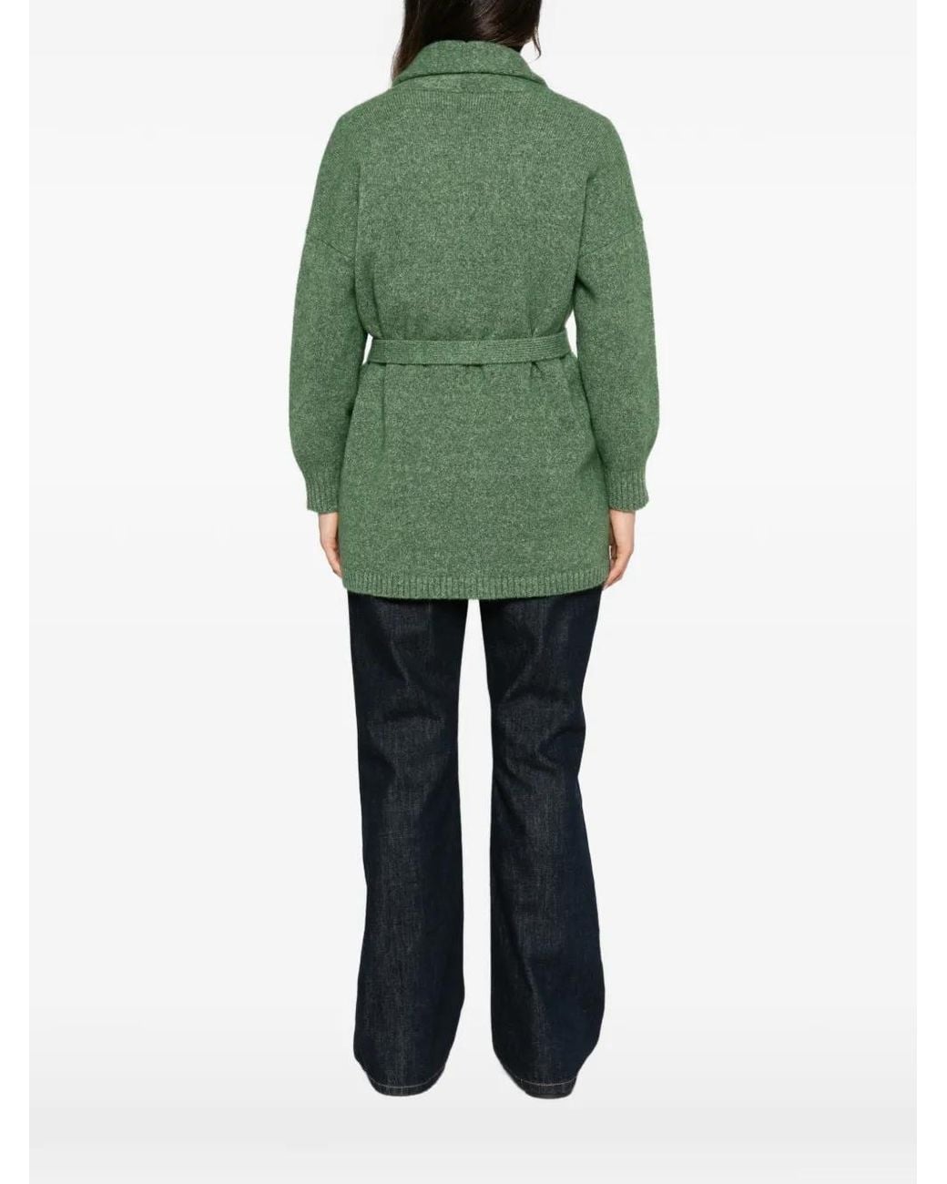 Kangra Green Belted Shawl-Collar Cardigan