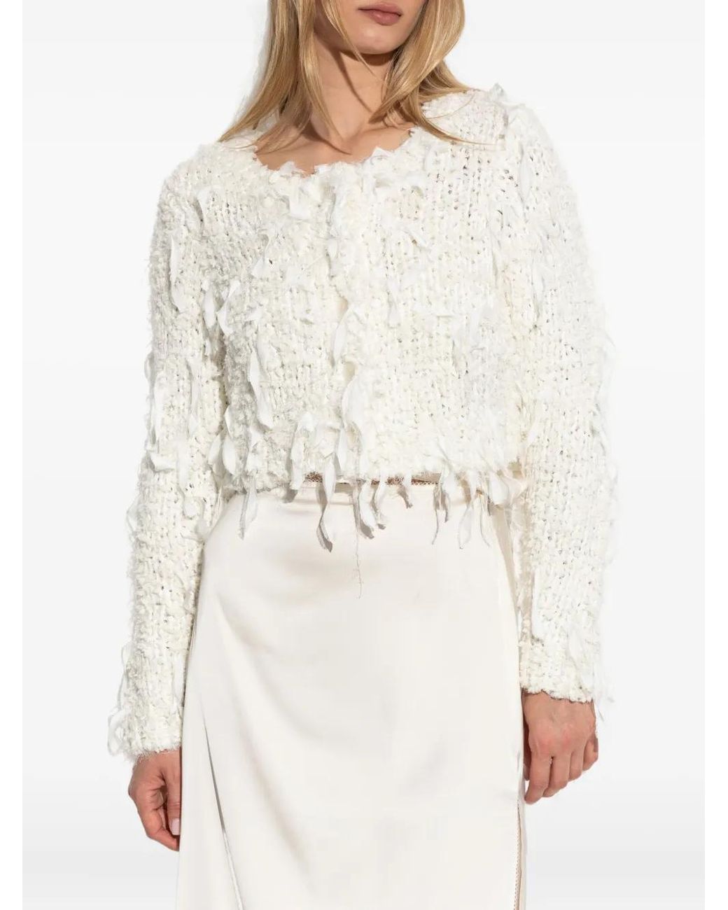 LoveShackFancy White Frayed Cardigan