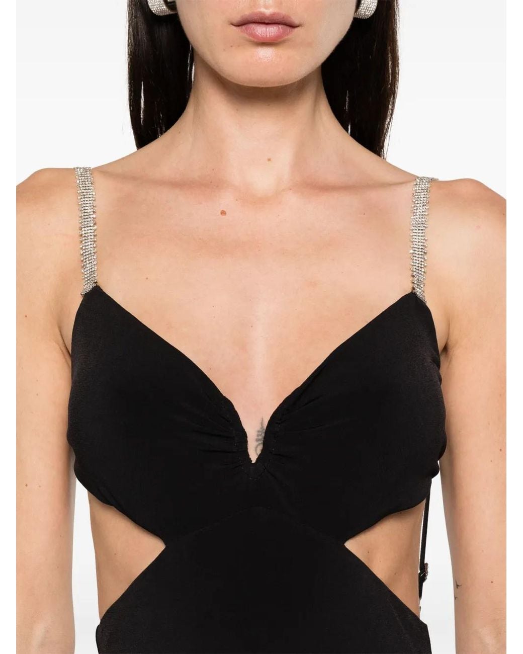 Nissa Black Open-Back Jersey Midi Dress