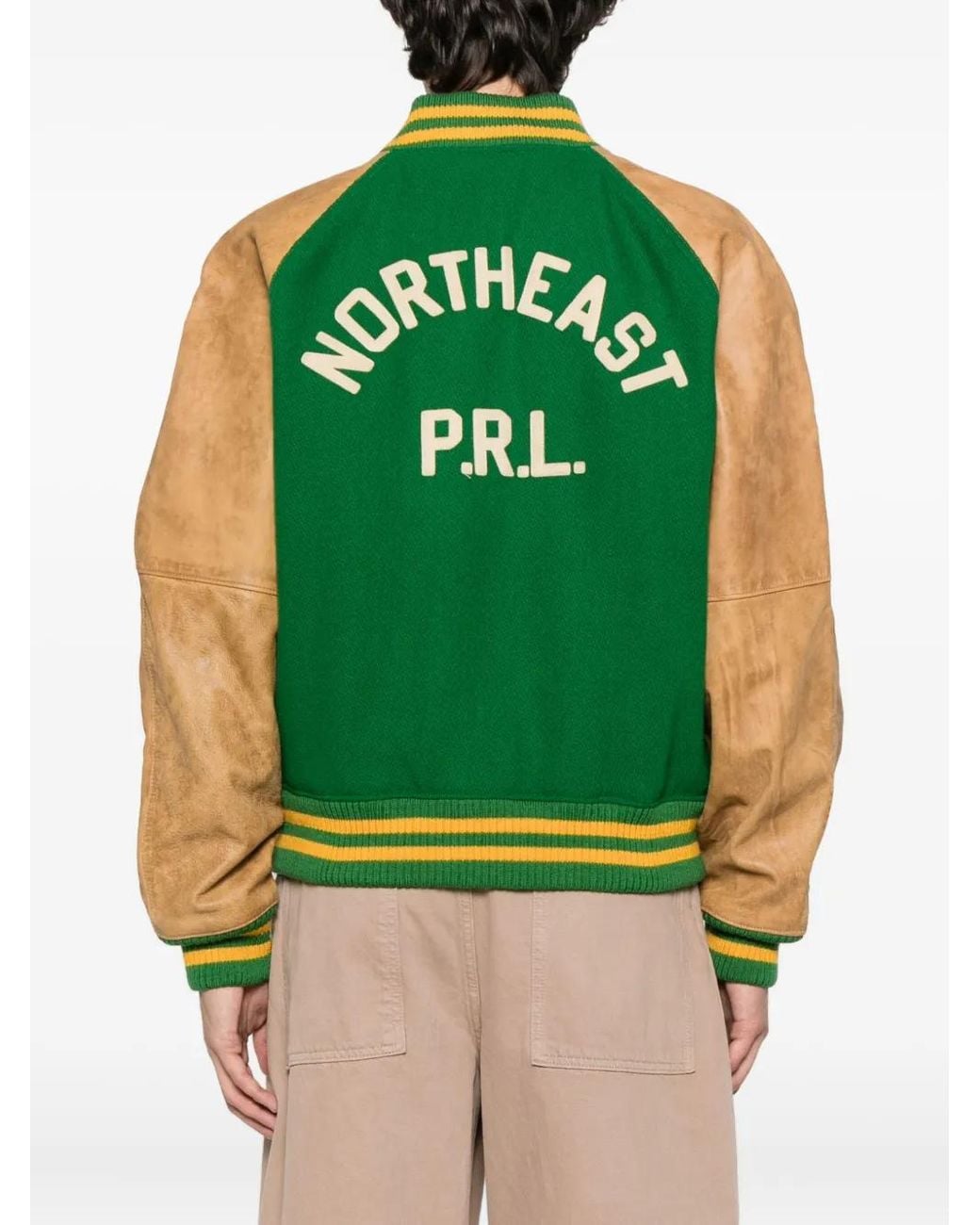 Polo Ralph Lauren Green Leather-Sleeved Varsity Jacket for men