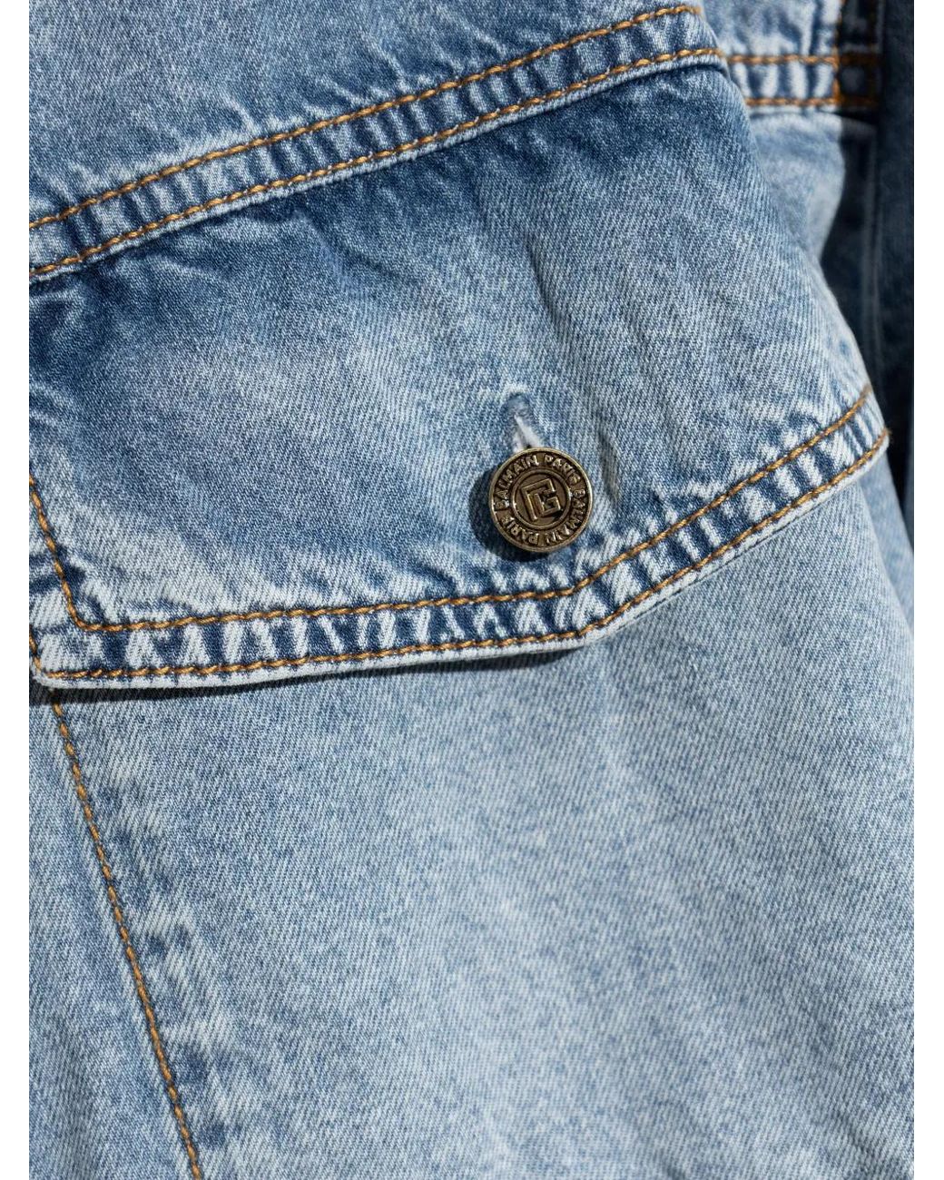 Balmain Blue Faded-Effect Denim Jacket for men
