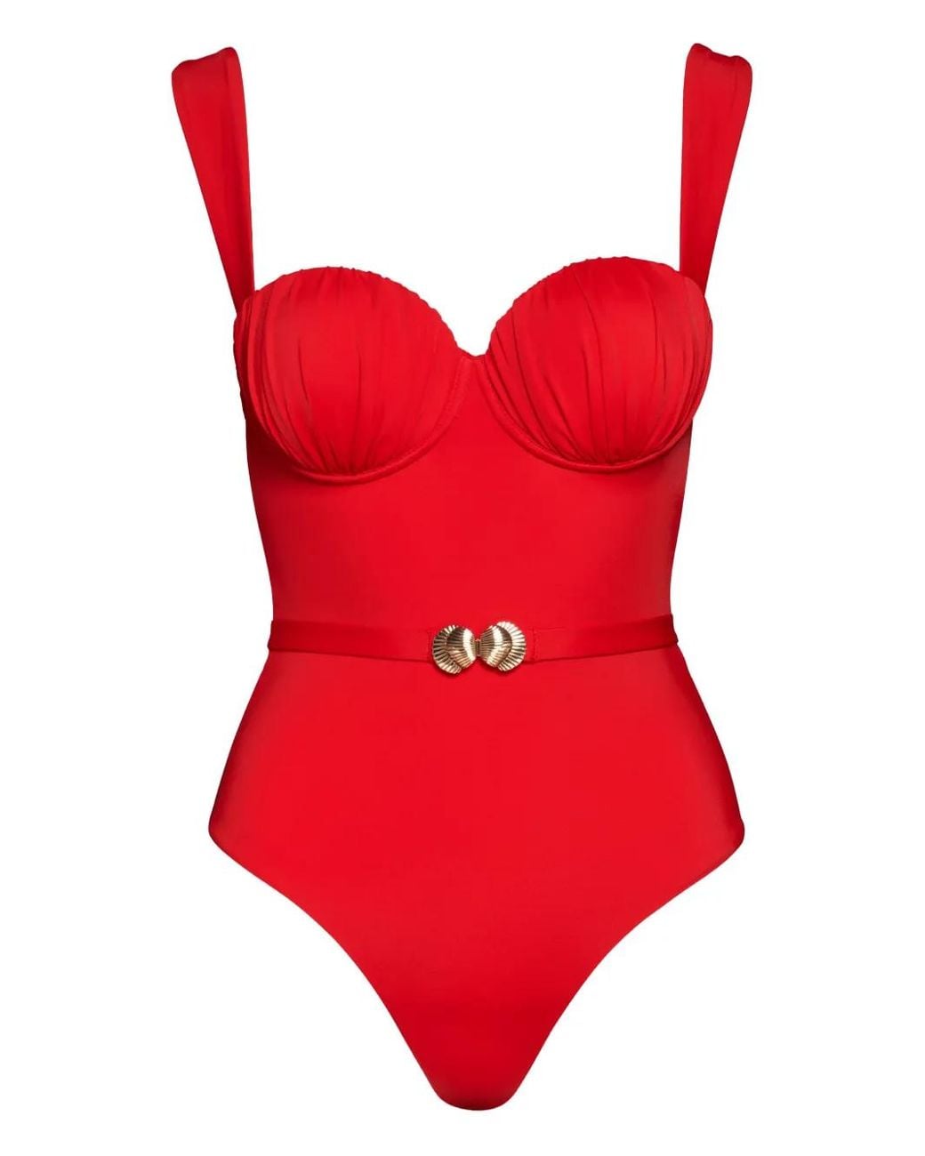 Noire Swimwear Red Belted Ruched Balconette Swimsuit