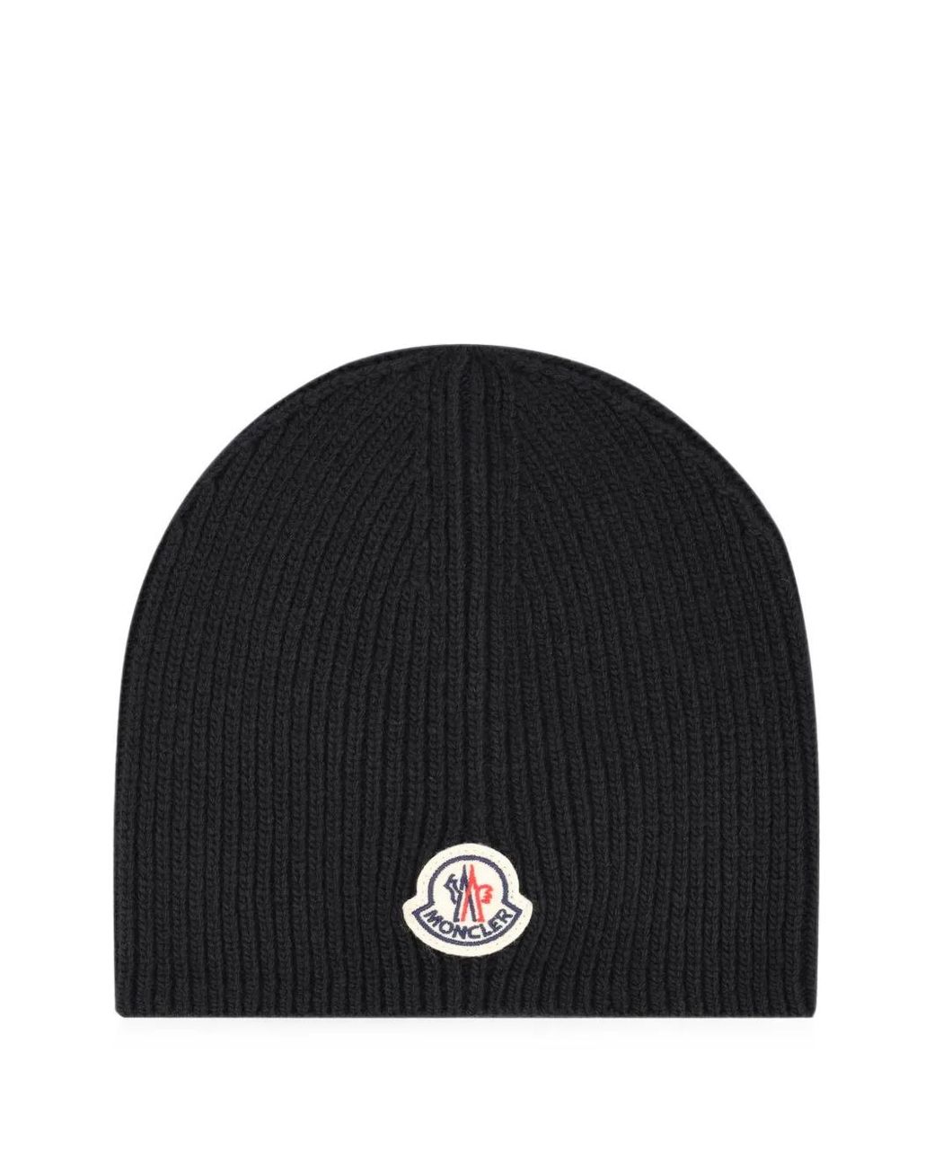 Moncler Black Logo-Patch Ribbed-Knit Beanie Hat for men