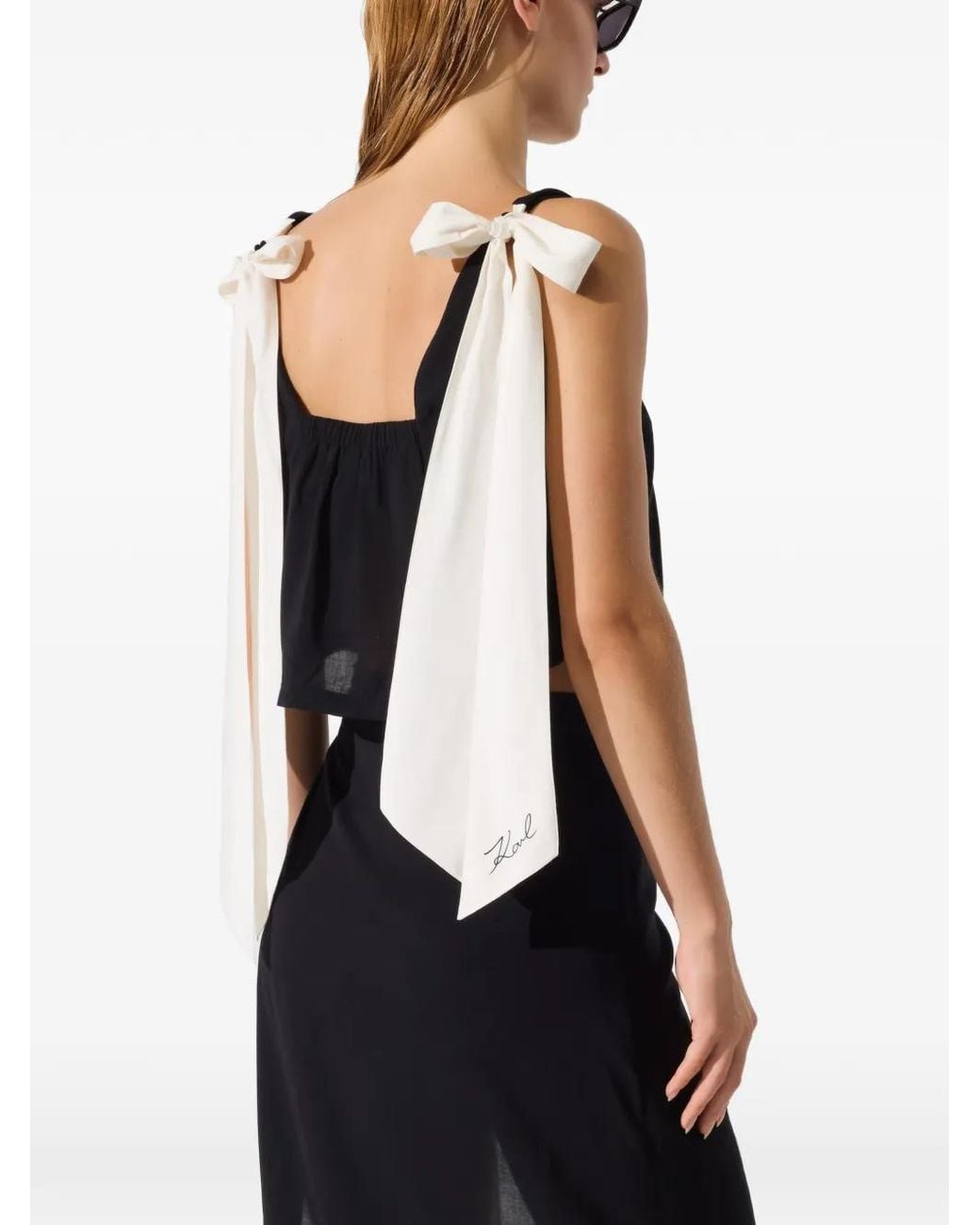 Karl Lagerfeld Black Cropped Top With Square Neckline
