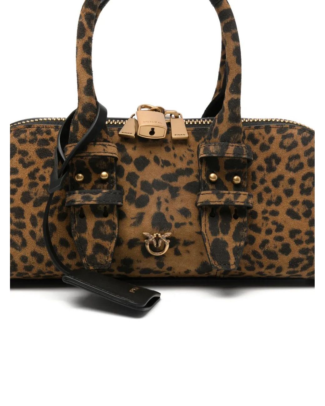 Pinko Brown Leopard-Print Padlock Tote Bag
